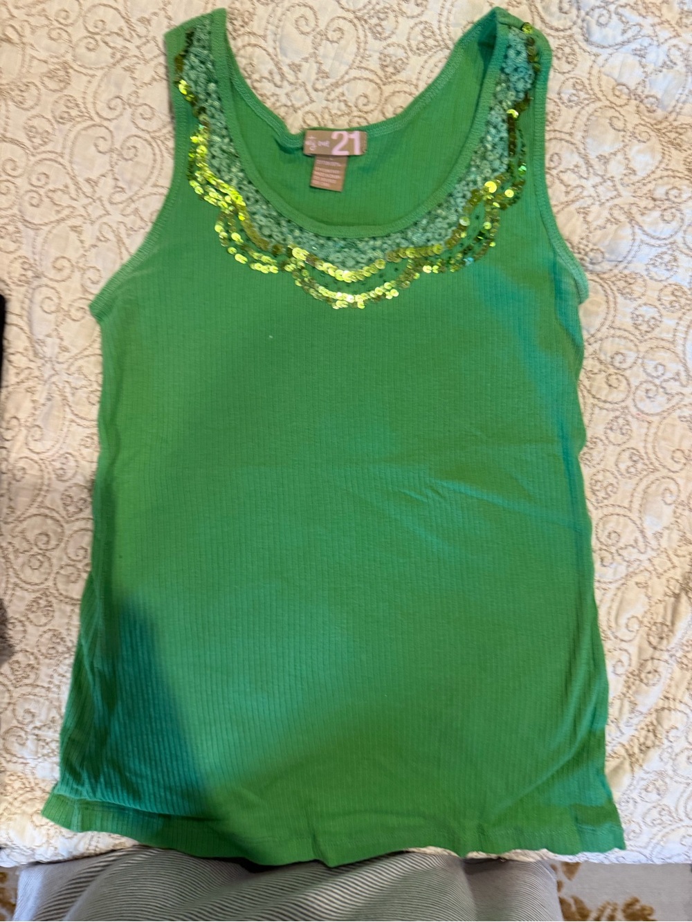 Forever 21 Green Sequin Scoop Neck Tank